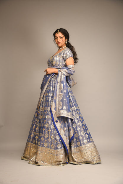 BLUE LILAC TISSUE LEHENGA