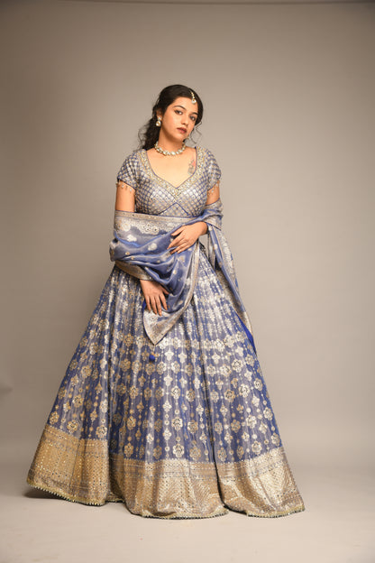 BLUE LILAC TISSUE LEHENGA