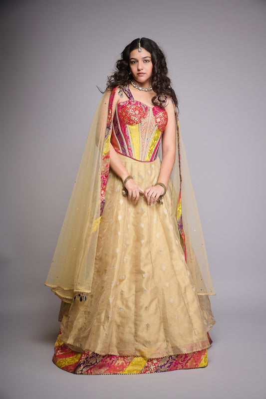 GOLD & MULTI COLOR TISSUE CORSET SET