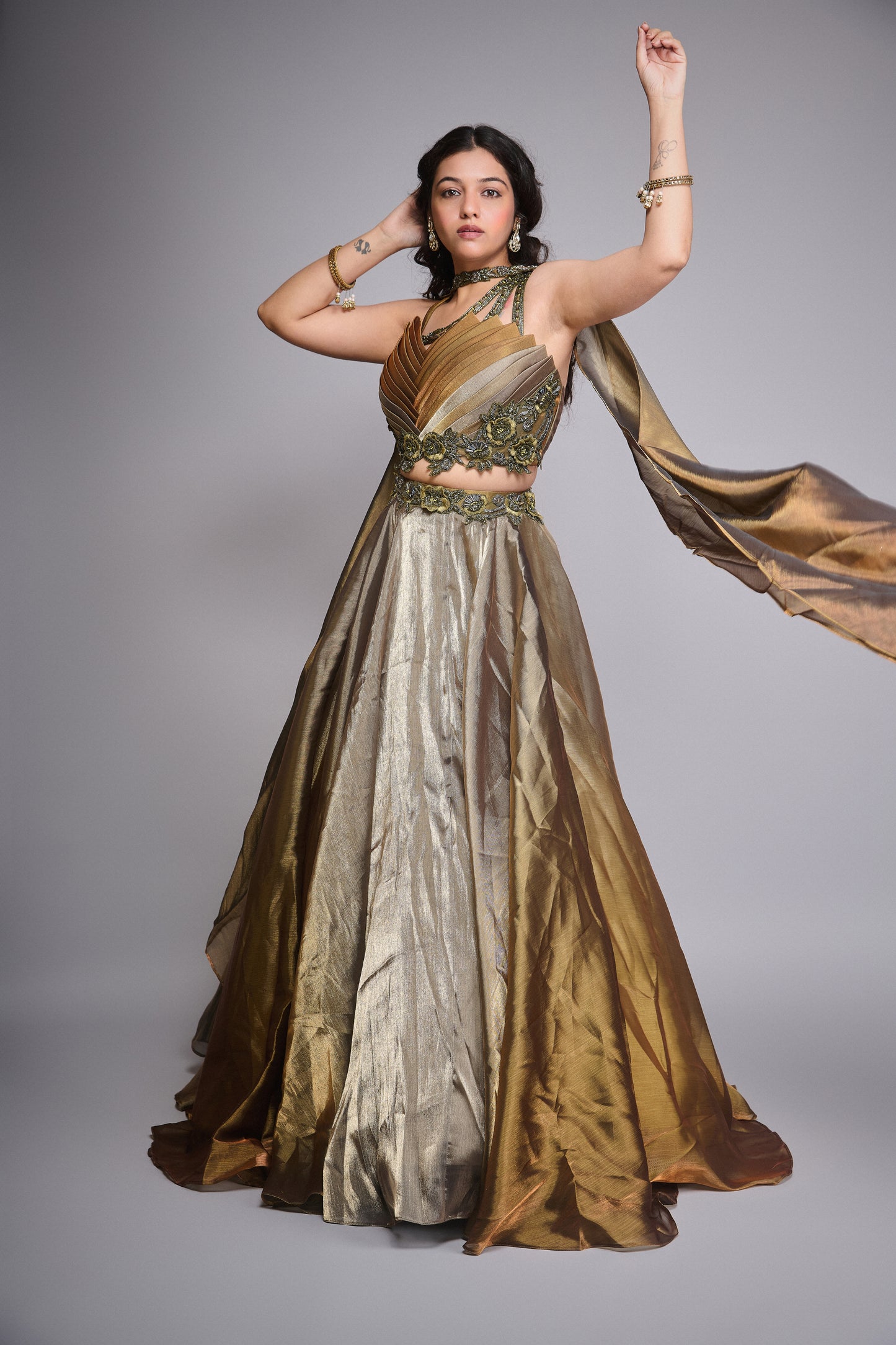 GOLD TISSUE ORGANZA LEHENGA