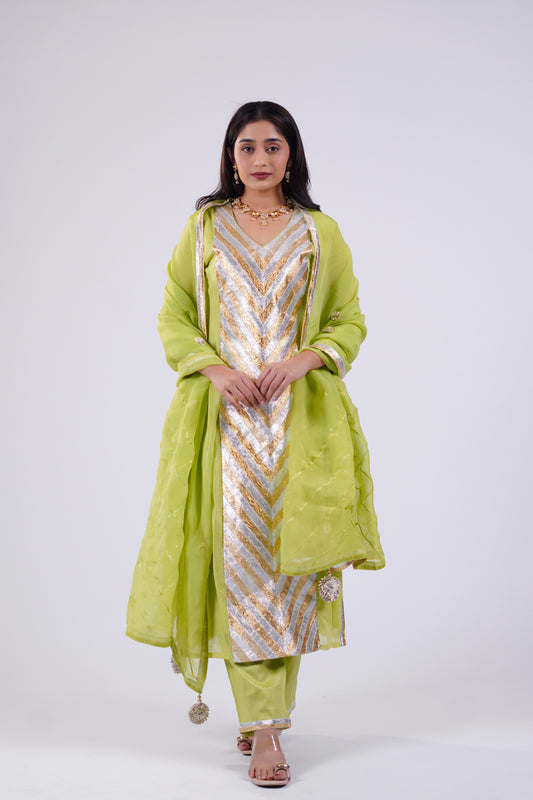 PEAR GREEN MUL KURTI SET