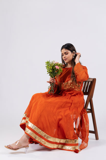 DEEP ORANGE ANARKALI SET