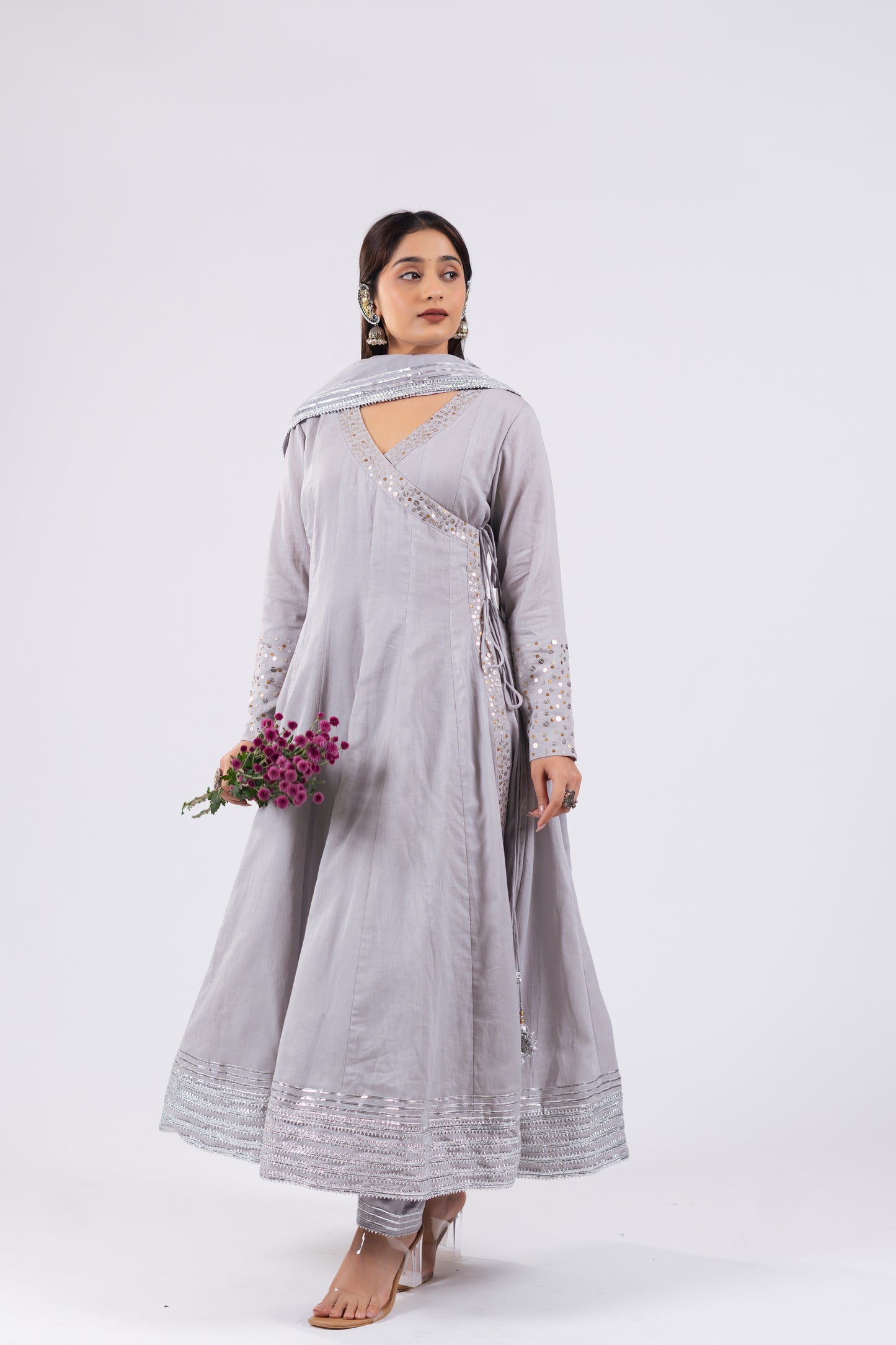 LIGHT GREY ANARKALI SET