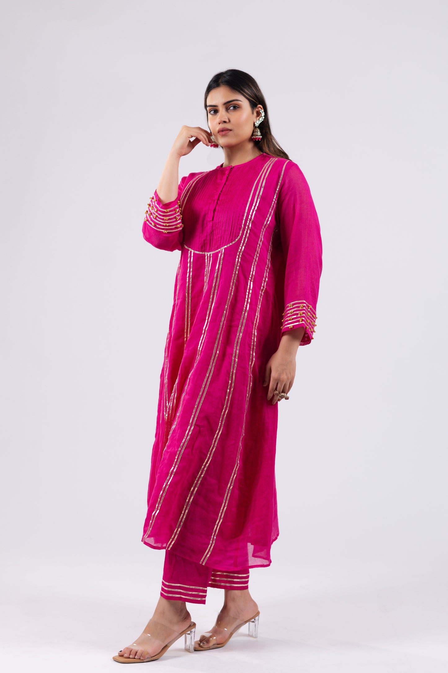 BRIGHT PINK MUL KURTI SET