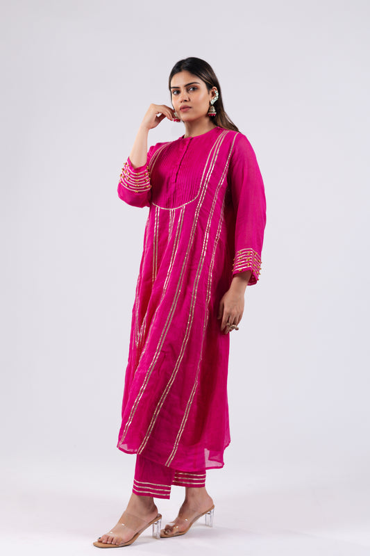 BRIGHT PINK MUL KURTI SET