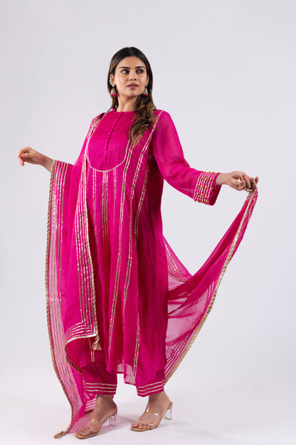 BRIGHT PINK MUL KURTI SET