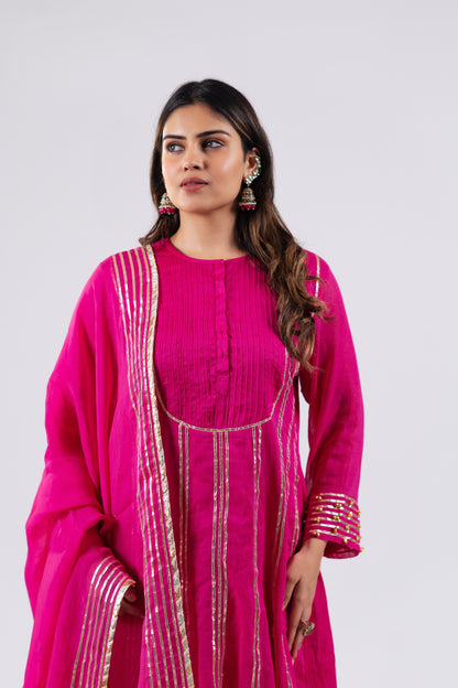 BRIGHT PINK MUL KURTI SET