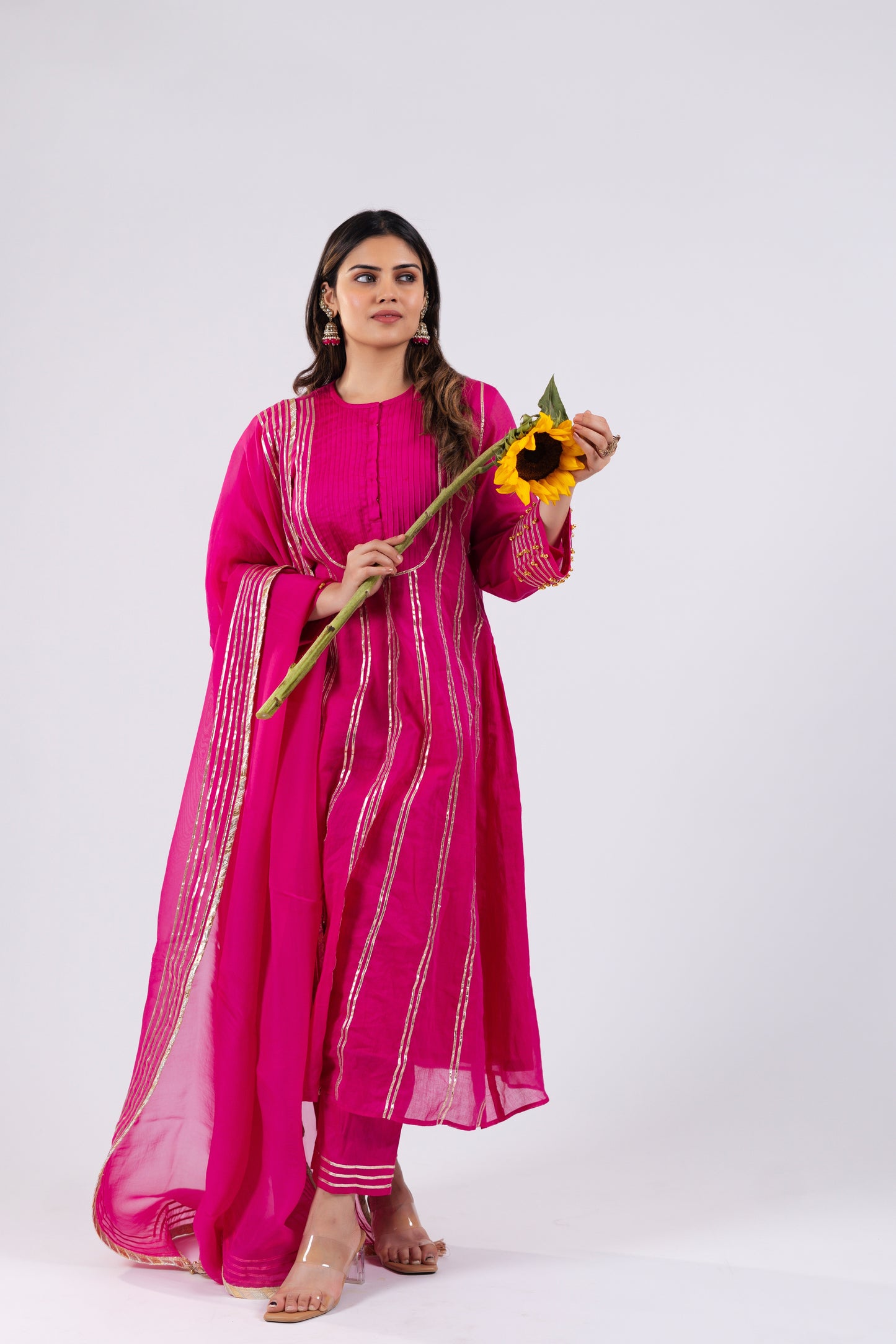 BRIGHT PINK MUL KURTI SET