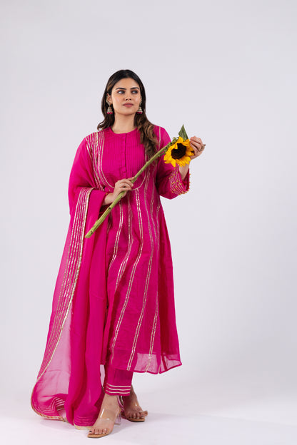 BRIGHT PINK MUL KURTI SET