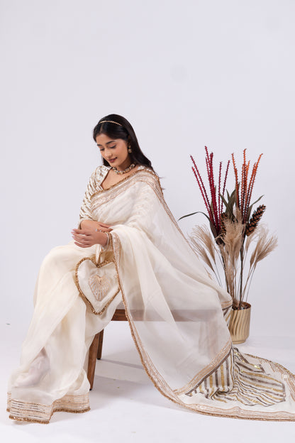 RICH WHITE ORGANZA SAREE