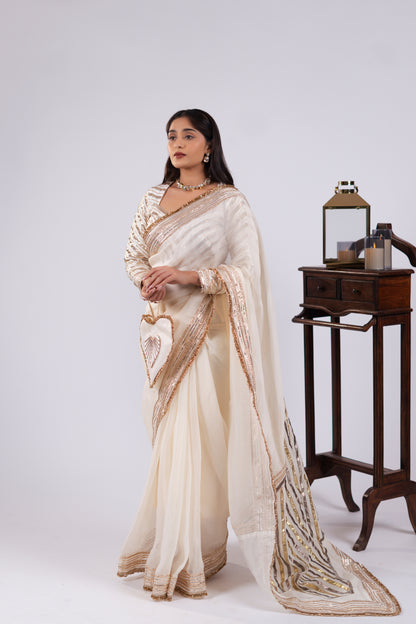 RICH WHITE ORGANZA SAREE
