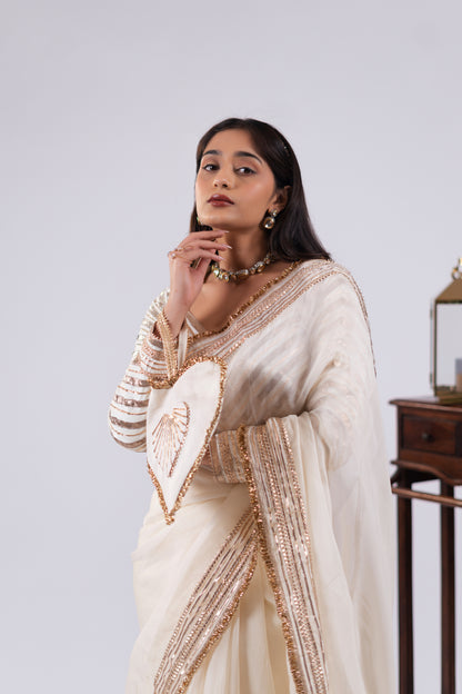 RICH WHITE ORGANZA SAREE