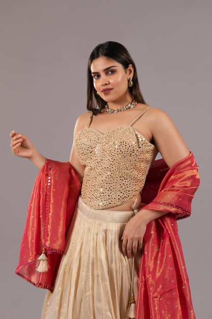 CREAM TISSUE LEHENGA