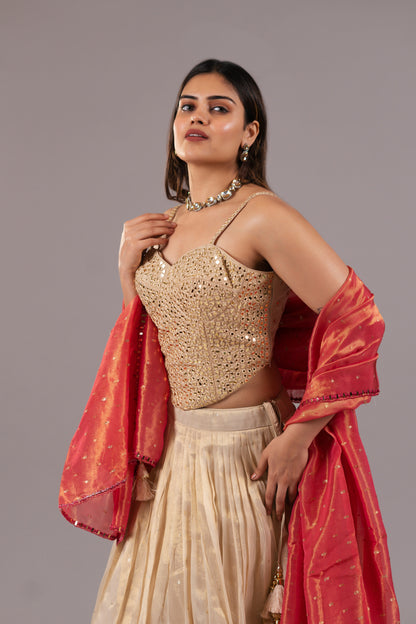 CREAM TISSUE LEHENGA