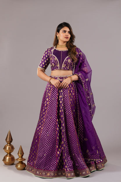 VIOLET BROCADE SILK LEHENGA