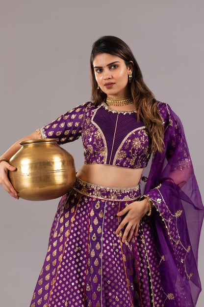 VIOLET BROCADE SILK LEHENGA