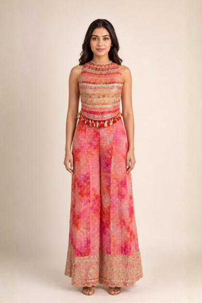 Embellished Cowl Top & Palazzo Set