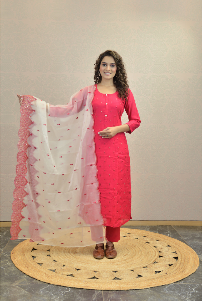 CERISE PINK CRUSHED KURTA SET