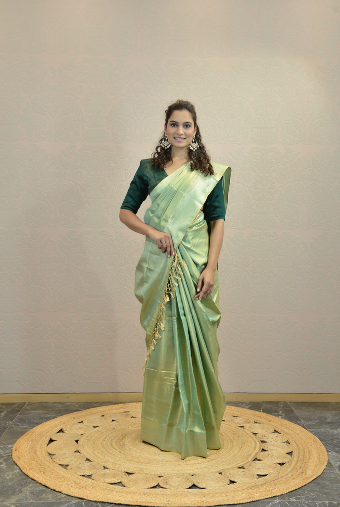 AQUAMARINE GREEN SILK TISSUE SAREE