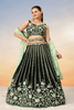 PINE GREEN SATIN SILK LEHENGA