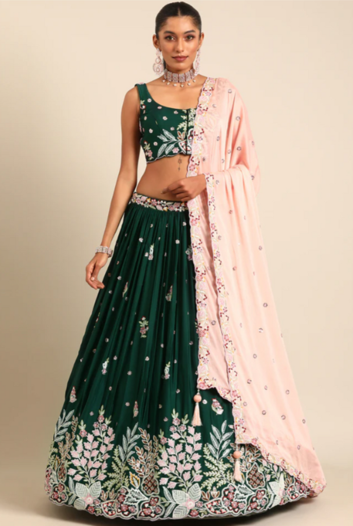 DARK GREEN GEORGETTE SEQUIN LEHENGA