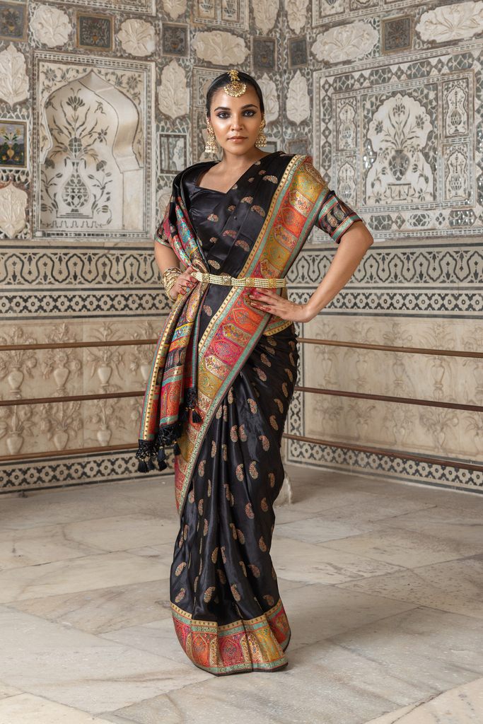 BLACK MODAL SATIN RANGKAT SAREE