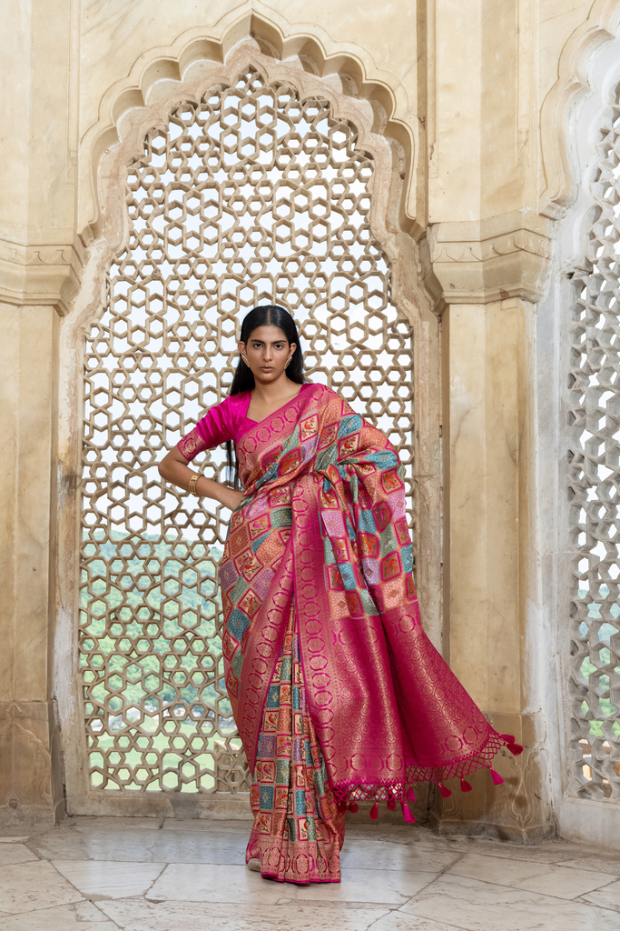 RUBY PINK BANARASI SATIN RANGKAT SAREE