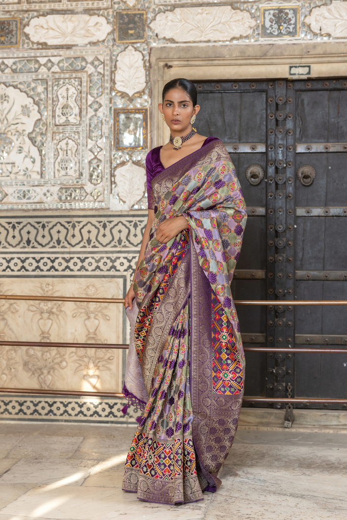 PURPLE BANARASI SATIN RANGKAT SAREE