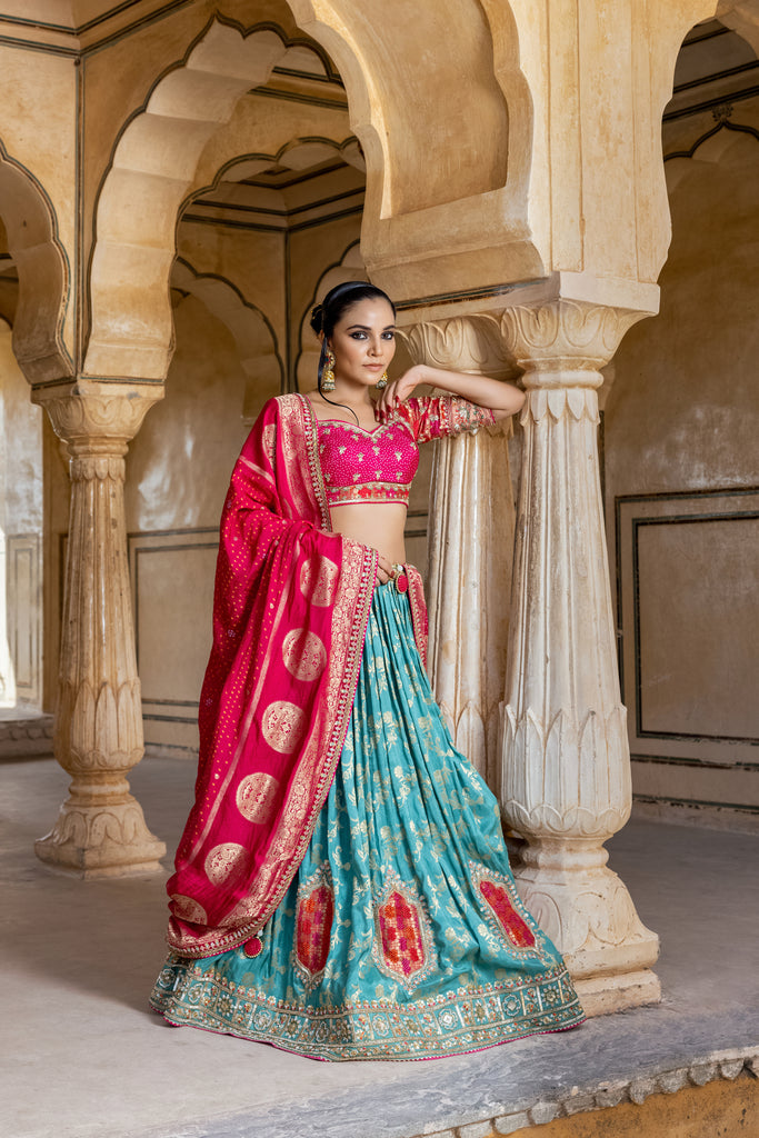 PEACOCK BLUE DOLA SILK LEHENGA