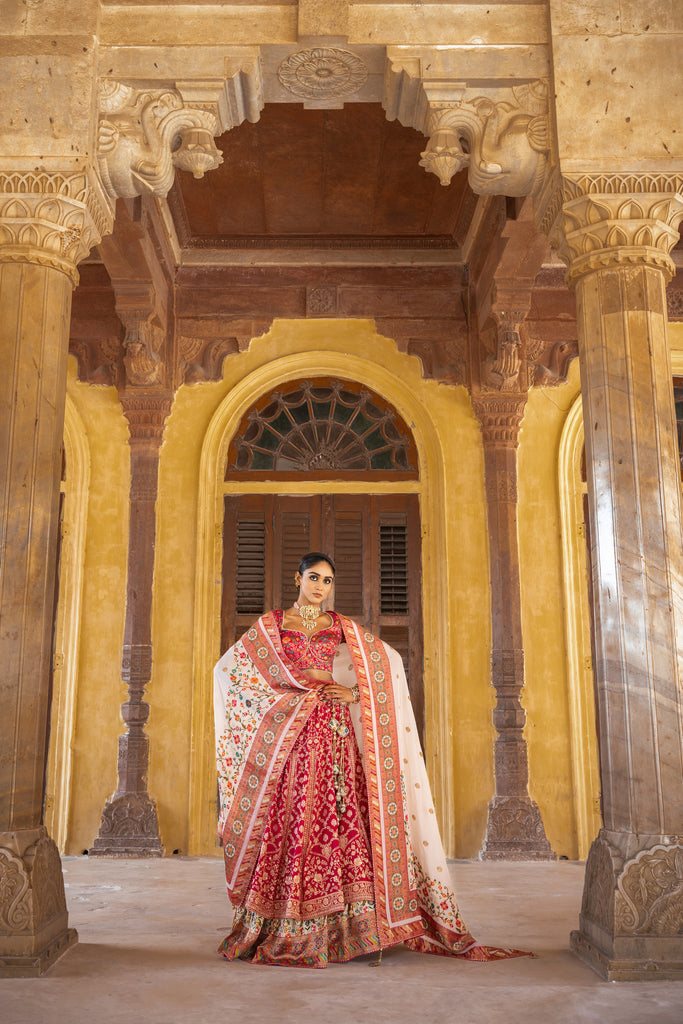 PINK & WHITE DOUBLE LAYER DOLA SILK LEHENGA