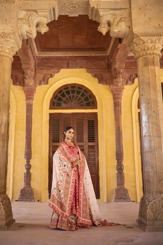 PINK & WHITE DOUBLE LAYER DOLA SILK LEHENGA