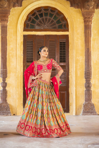 AMBER YELLOW BANARASI TISSUE LEHENGA