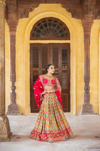 AMBER YELLOW BANARASI TISSUE LEHENGA