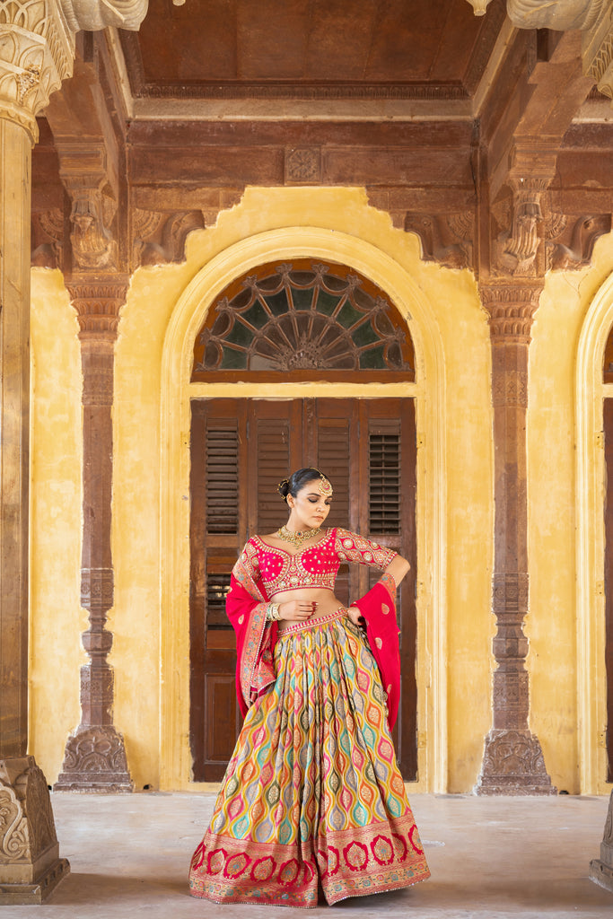 AMBER YELLOW BANARASI TISSUE LEHENGA