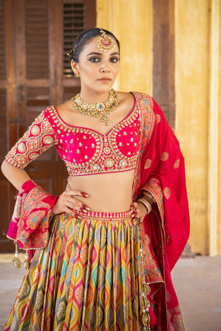 AMBER YELLOW BANARASI TISSUE LEHENGA