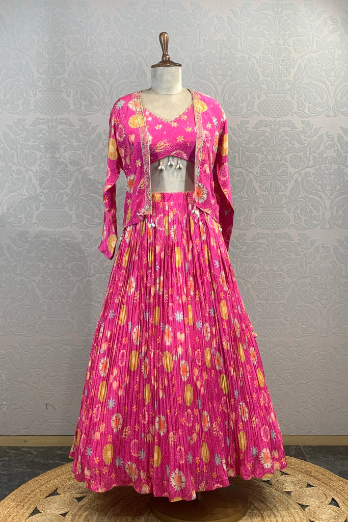 BRIGHT PINK PRINTED LEHENGA SET