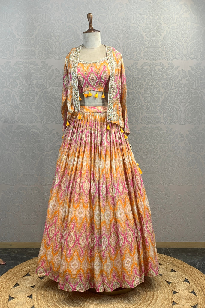 ORANGE & PINK PRINTED LEHENGA