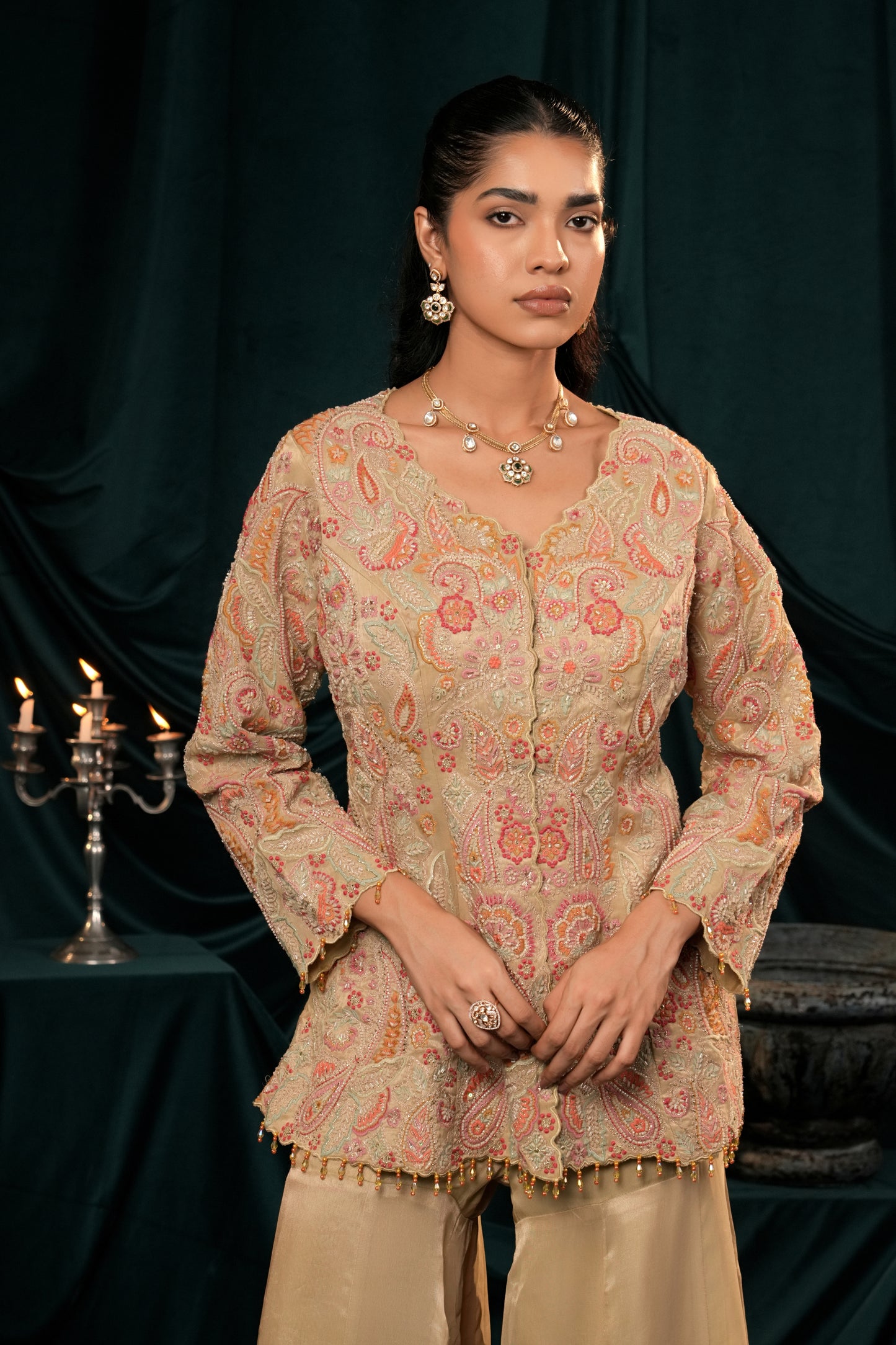 SAGE GREEN TISSUE SILK SHARARA SET