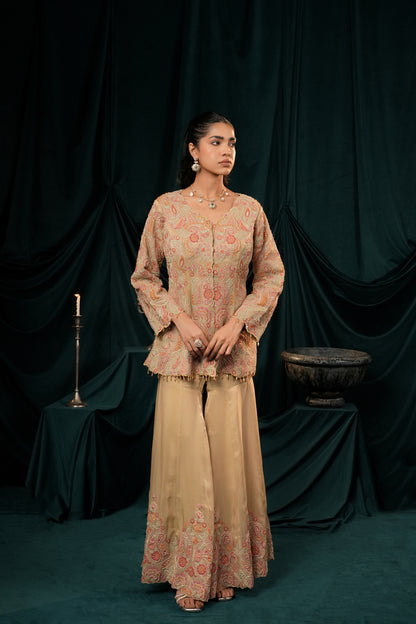 SAGE GREEN TISSUE SILK SHARARA SET