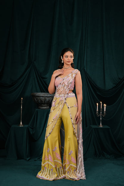 PEAR GREEN INDO WESTERN IN SILK