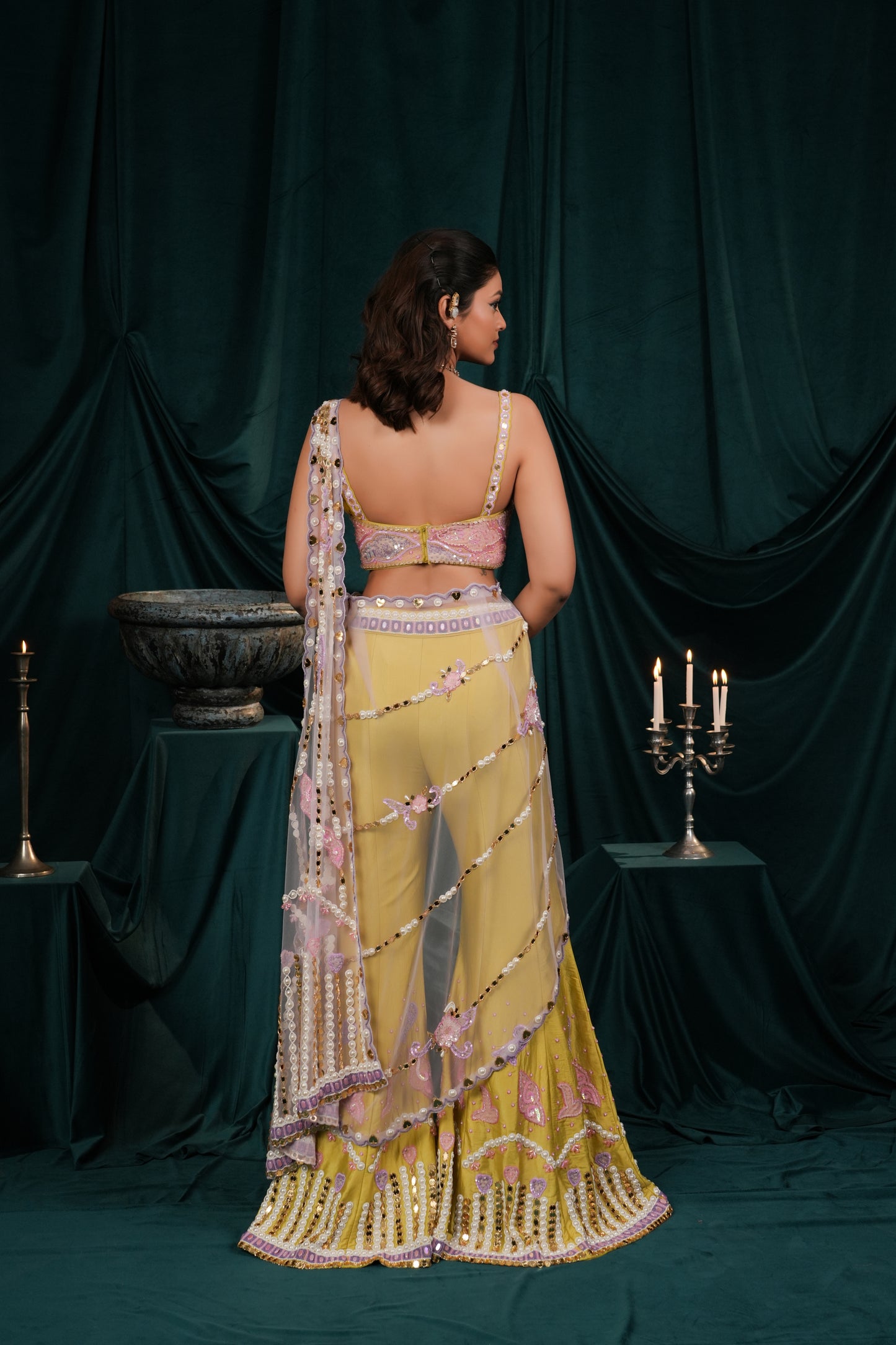 PEAR GREEN INDO WESTERN IN SILK