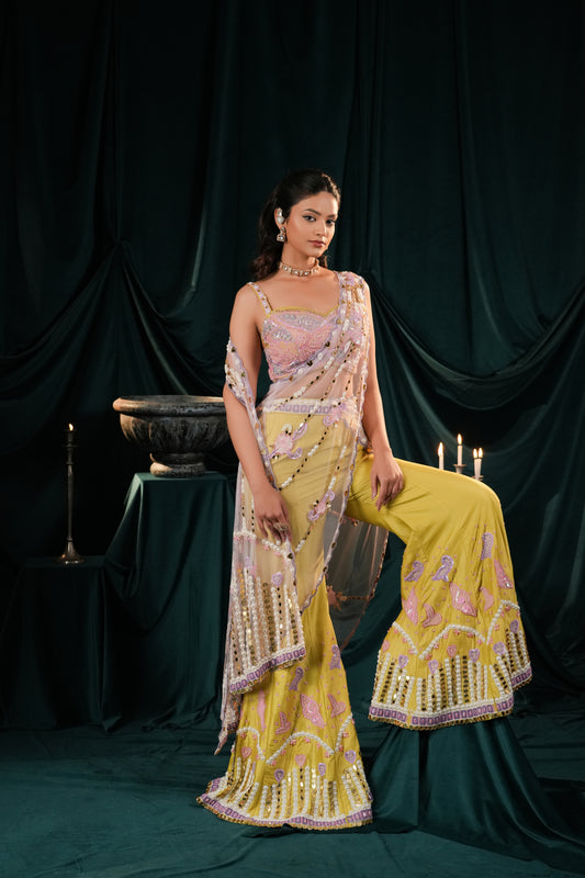 PEAR GREEN INDO WESTERN IN SILK