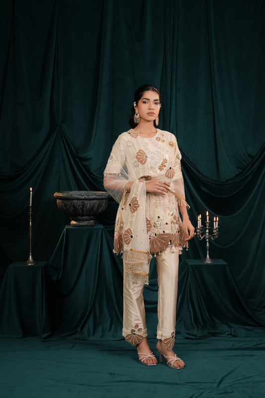 LIGHT BISQUE EMBROIDERED DRESS