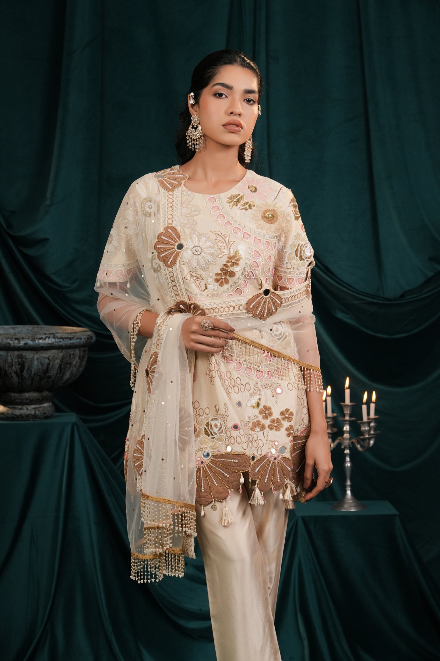 LIGHT BISQUE EMBROIDERED DRESS