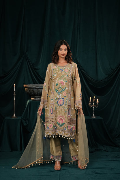 SAGE GREEN EMBROIDERED SILK SUIT