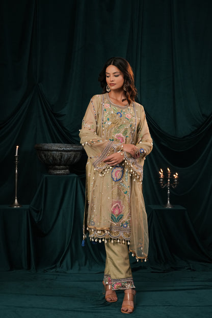 SAGE GREEN EMBROIDERED SILK SUIT
