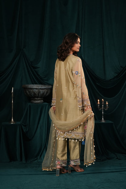 SAGE GREEN EMBROIDERED SILK SUIT