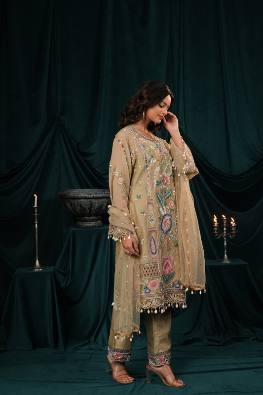 SAGE GREEN EMBROIDERED SILK SUIT