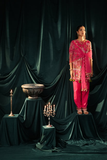DEEP PINK SILK SUIT SET