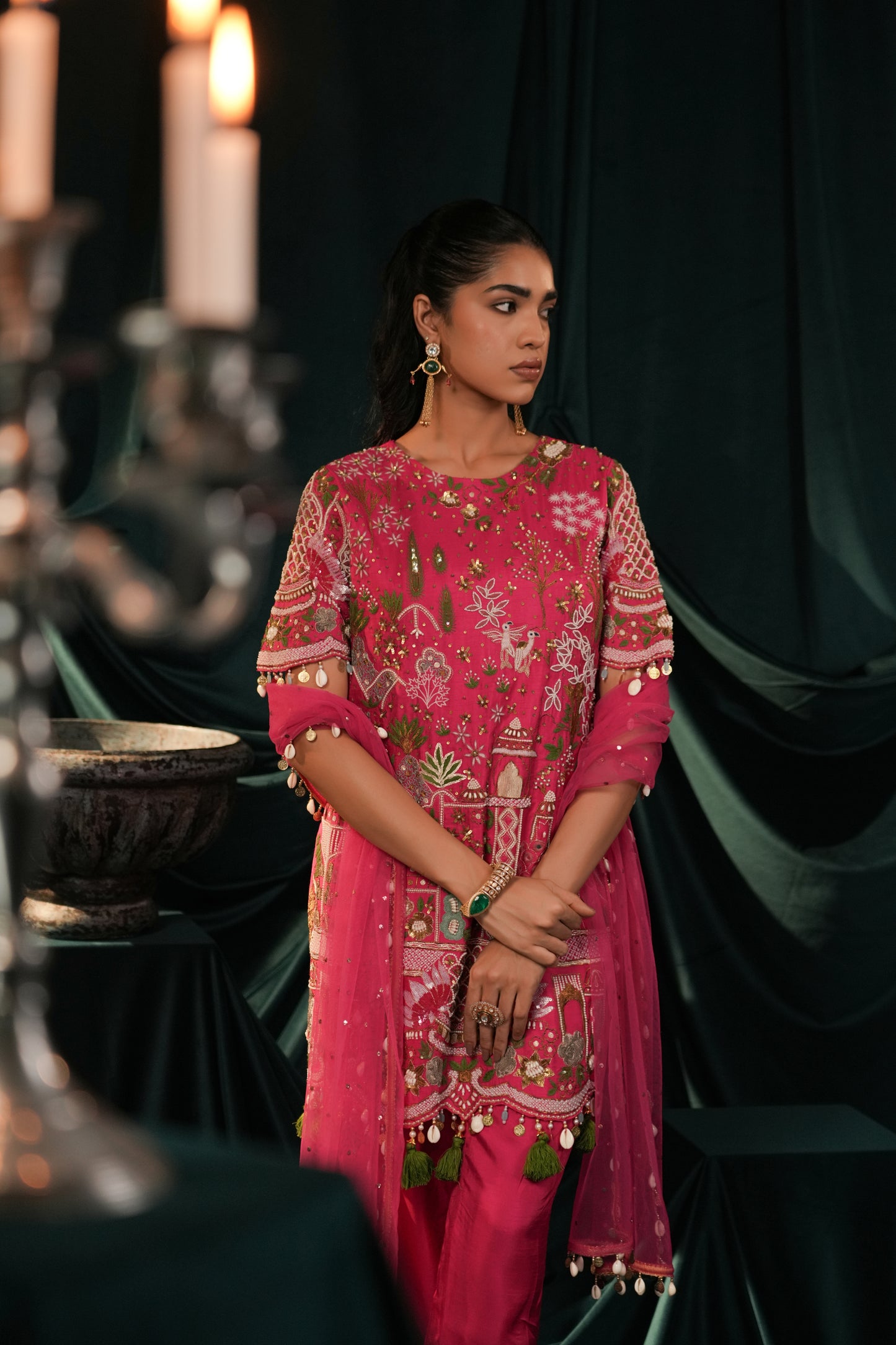 DEEP PINK SILK SUIT SET